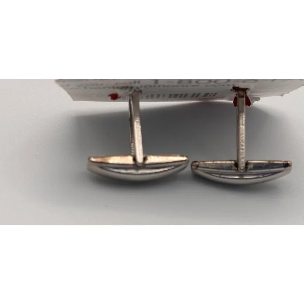 Vintage Silver-Tone Cufflinks With Diagonal Line Pattern